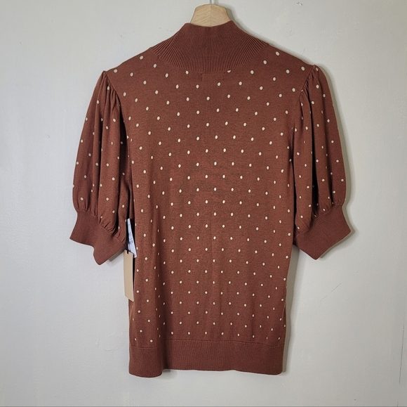 Halogen Polka Dot Sweater Puff Sleeve Twee Rust Ivory NEW - Picture 5 of 8